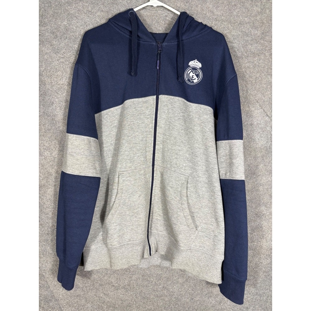 Real Madrid 100% Madridista Men's Hoodie Zipper Front Navy Gray Sz‎ XXL